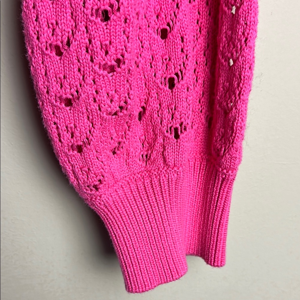 Lulus Always All Mine Pink Lace-Up Cropped Pointelle Sweater Size Small - Picture 2 of 7